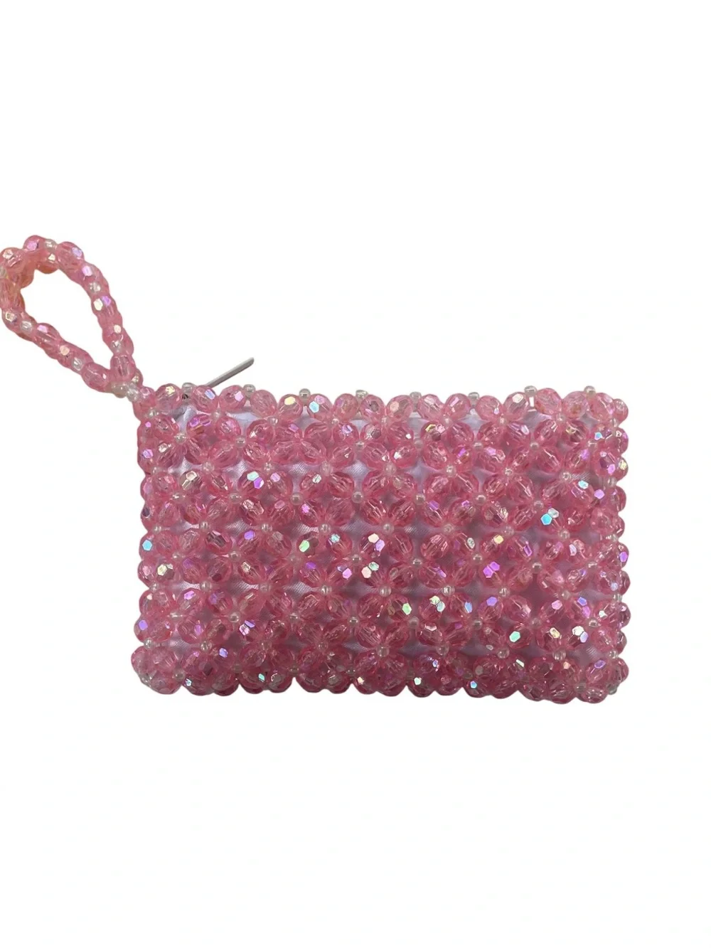 ✨ Gorgeous Handmade Shimmery Pink Crystal Beaded Mini Pouch/ Wristlet ✨